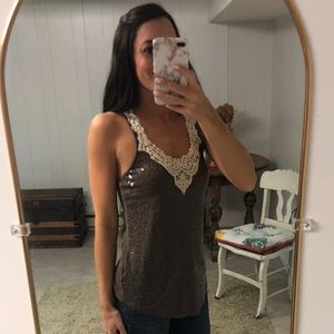 Boho Express Sequin + Lace Racer Back Tank